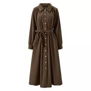 [하프클럽/르샵]카라넥 버튼업 허리 끈 롱 원피스 (DP4OW005A)