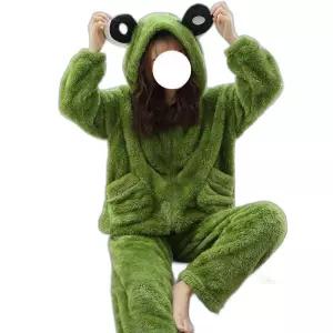 겨울 수면잠옷 극세사 귀여운 캐릭터 개구리 후드잠옷