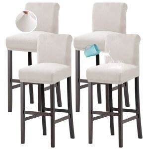 H.VERSAILTEX 100% 방수 바 스툴 커버 스트레치 카운터 펍 의자 슬립커버 식당용 탈착식 부드럽고 두꺼운 솔리드 플리스 패브릭 세트 4, 아이보리