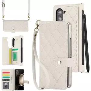 삼성 갤럭시 Z 폴드 7 지갑형 케이스 (카드 홀더, 킥스탠드, 손목 스트랩 포함), PU 가죽 플립 마그네틱 스