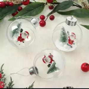 크리스마스 트리 스노우 투명 장식볼 3p세트(8cm) (산타)