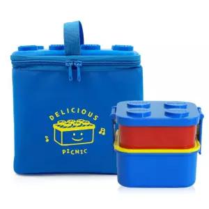 옥스포드 2단 런치박스세트+블럭보온보냉백 피크닉 브릭 도시락 문방구 레고 도시락