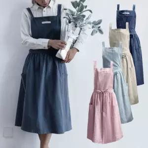 예쁜 면 원피스형 앞치마/미용/방수/미용실/식당/요양/보호사/카페/어린이집/교사/작업용/업소용/미술용