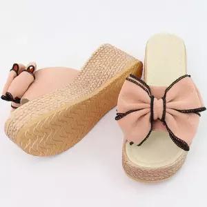 여성 리본 통굽슬리퍼 여름 높은굽 실내화 웨지힐