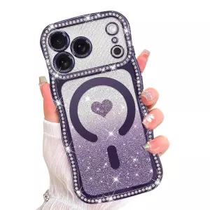 AIGOMARA 아이폰 17 프로 전용 마그네틱 케이스, Magsafe와 호환, 컬리 웨이브 엣지, 귀여운 러브 하트 도