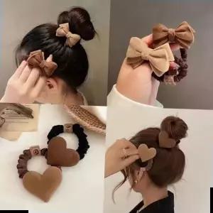 머리끈 헤어끈 초콜렛 스웨이드장식 헤어끈 머리끈 실크 곱창