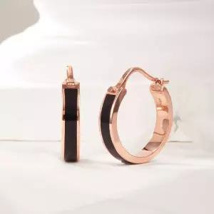 [비앤비골드] 18K 에나멜 오닉스 원터치 링 귀걸이 L 한쌍 PNE42047