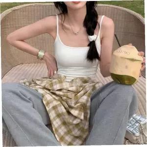 사계절 캡 내장 이너 끈 나시 탑 여성 민소매 상의 데일리 캐주얼 봄여름 가을