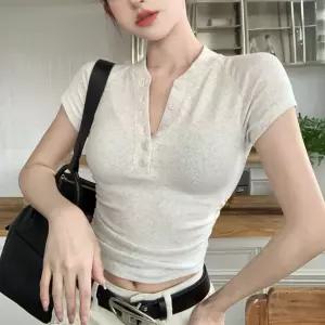 로지 헨리넥 크롭 반팔티