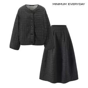 [미니멈][미니멈 에브리데이]노카라 웨이브 퀼팅 자켓 스커트 셋업 (EB4OW027D-1)