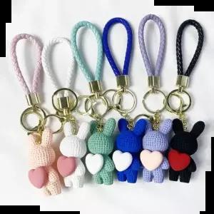 토끼해선물 패션 니팅스타일 하트 토끼 브릭 피규어 키홀더