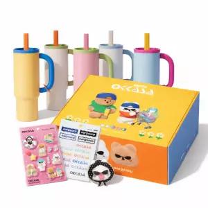 어프어프&오까사 콜라보 W 컬러 텀블러 스텐 1.2L 대용량 손잡이 보온 보냉 텀블러