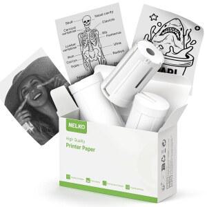 Nelko 정품 자가 접착 열 프린터 스티커, PM230 미니 스티커 프린터와 호환, 검정색 온 화이트, 54mmx3.5m 용지, 저널, 스터디, 사진, 메모, 롤 3개, 흰색