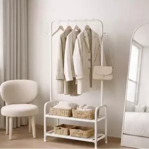 미니멀라이프 심플 다용도 수납형 스틸 철제 선반 2단 스탠드 행거 모던 인테리어 옷걸이