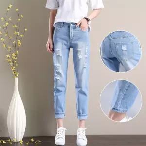 여자청바지 하이웨스트청바지 여름청바지 찢어진청바지 여성배기청바지 데님 하이 팬츠 여자 9부