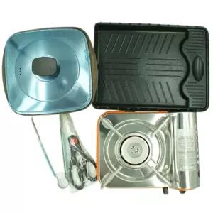 캠핑용 알찬구성세트 가스렌지+구이팬+냄비+뚜껑+가위+집게 케이스까지 버너