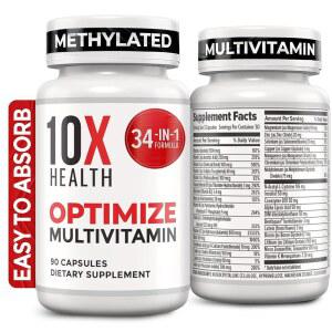 남성용 멀티비타민 최적화 10배 - 비타민 B12 800mcg, 5-MTHF, NAC 메틸 B 복합체와 함께 90캡슐, 메틸화 34를 1가지 포뮬러로 제공합니다
