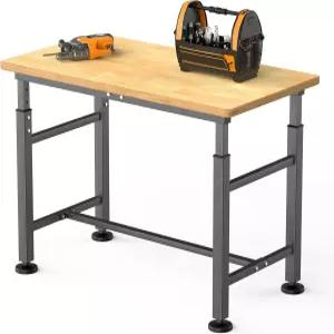 고무나무 상판이 있는 TORACK 조절 가능 작업대 47.75인치 x 23.25인치 대형 차고 높이 29인치？41인치 최대