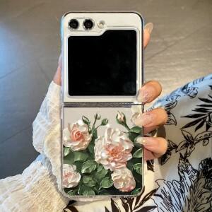 오일 페인팅 장미꽃 무늬 삼성 호환 갤럭시 Z 플립7 FE 플립6 플립5 투명 폴딩 케이스 7 6 4 3 5G 호환