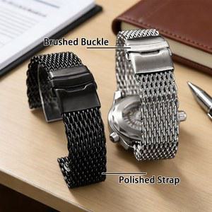 18mm 20mm 22mm 24mm 스테인리스 스틸 시계줄 다이브 샤크 메쉬 밴드 메탈 더블 스트랩 워치 위빙 밀라니즈 스냅