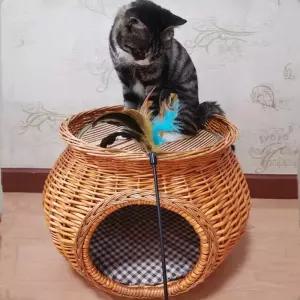고양이라탄바구니 펫하우스 고양이 애견동굴집
