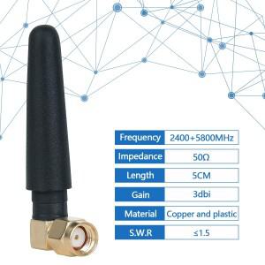 2.4-5.8G 미니 고무 안테나 RP SMA-남성 3dbi 고이득 2400-5800Mhz 광범위 증폭 무전기 무선 신호