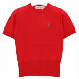 [비비안웨스트우드] 베아 ORB 자수로고 울 실크 반팔 니트 레드 60027781