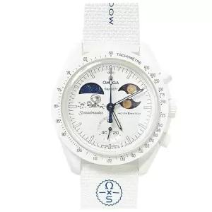 OMEGA×SWATCH Snoopy 선물 손목시계 MOONSWATCH MISSION TO EARTHPHASE MOONSHINE GOLD 화이트 품 월 방수 콜라보레이션