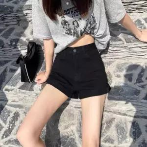 여사친 팬츠 데님 캐주얼 청반바지 롤업 반바지 하이웨스트 슬림핏 A라인 핫팬츠 OP1