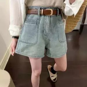 바지 여사친 데님 하이웨스트 반바지 워싱 트렌드 와이드 핫팬츠 연청 슬림핏 청반바지 A라인 OP1