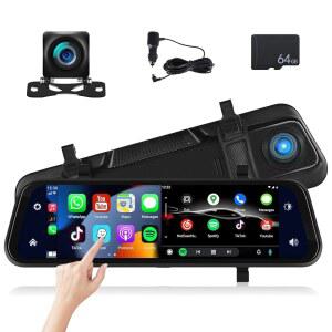 카플레이안드로이드 오토 66인치 미러 백업 카메라가 대시 캠 앞뒤 카메라 차량 트럭 주행 레코더 음성 제어 주차 모니터링 방수 야간 투시 기능