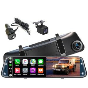 12인치 후방 미러 카메라 카플레이 앤 안도리드 오토 4K 대시 캠 후면 백업 리버스 어시스트 루프 레코드 G 센서 음성 제어 분할 터치 스크린