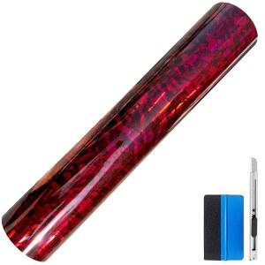 LZLRUN 단조 광택 탄소 섬유 블랙 비닐 랩 롤 에어 릴리즈 스티커 시트 필름 DIY 데칼 자동차 차량 모로사이클 자체 접착제(1피트 x 5피트), 카멜레온 레드)