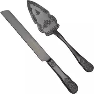 AW 브라이덜 블랙 웨딩 케이크 나이프 및 서버 세트 결혼식 빈티지 커팅 개인 맞춤 커터 결혼 선물 샤워