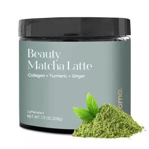 크로마의 뷰티 말차 라떼 파우더 7.18온스 204g 24인분 - 콜라겐 의식용 등급 녹차 단백질 함유 소 진저
