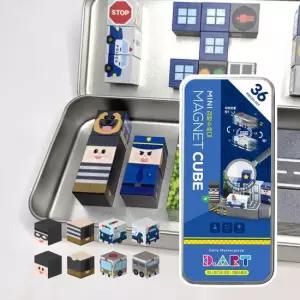 디아트 미니 마그넷 큐브 경찰차 도둑 자석 블록 36피스 휴대용 틴케이스 세트