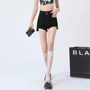 청 여자데님반바지 스판 하이웨스트 A라인 다리 슬림핏 핫팬츠 반바지 ible1