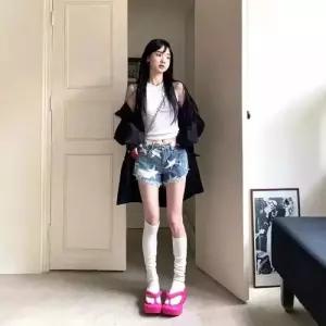 데님 빈티지 별 반바지 빅사이즈 핫팬츠 여자데님반바지 슬림핏 디스트로이드 ible1