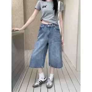 팬츠 청 빈티지 여자데님반바지 칠부 반바지 하이웨스트 슬림핏 일자 와이드 ible1