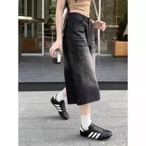 청 빈티지 반바지 워싱 여자데님반바지 칠부 일자 와이드 ible1