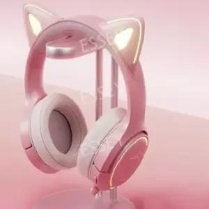 핑크 LED 무선 유선 헤드셋 pc 고양이귀