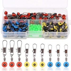 힐리치 200개 3사이즈 스테인리스 스틸 낚싯줄 슬라이드, 빛나는 구슬, 대형/중형/소형 고강도 후크 섕크 클립 커넥터 낚시 볼 베어링 회전