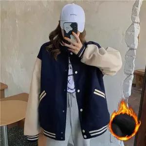 겨울 기모안감 2컬러 배색 여성 캐주얼 야구점퍼 rgf4+3TIx