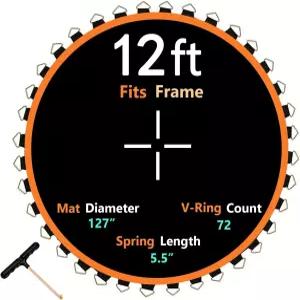 XATAMIO 트램펄린 매트 교체 Dia 127 12피트 프레임 72개의 V-링 및 스프링 도구 5.5인치 보강재 자외선