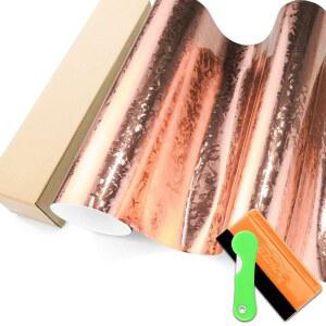 24K 다진 단조 탄소 섬유 텍스처 광택 로즈 골드 비닐 랩 자동차 스티커 데칼 필름 시트 버블 프리 에어 릴리스 기술 툴 세트 1FTX5FT