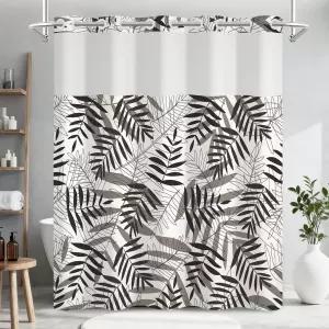 티쿠부 노 훅 트로피컬 브라운 베이지 잎 샤워 커튼 및 라이너 세트 미니멀리스트 보호 빈티지 보타닉 호텔