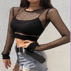 에어로빅복 그물 메쉬 후드 크롭티 방송댄스복 데일리