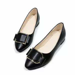 튜뷰 키큰 여성 가죽 플랫슈즈 골드포인트 정장구두