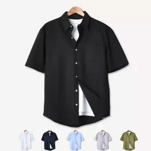 (L~6XL) 남자 여름 반팔 셔츠 옥스포드 오버핏 바이오 워싱 빅사이즈 캐주얼 남방 6컬러 304