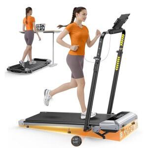 가정/사무실용 조절 가능한 핸들 바가 있는 6 in 1 접이식 러닝머신, 앱, 리모컨 및 LED 디스플레이가 책상 아래 러닝머신 휴대용 워킹패드, 경사도 12%의 TOPUTURE 워킹패드